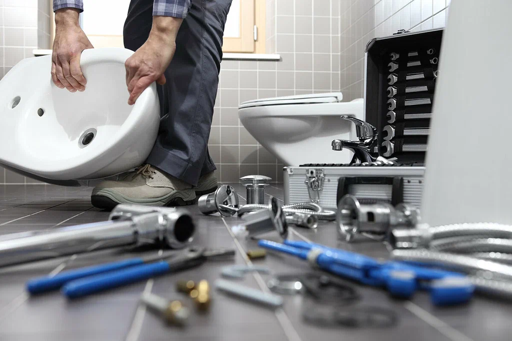 Plumbing tools prepared for a bathroom repair in Fontana