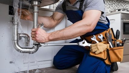 Technician using electronic equipment to detect a plumbing leak in Fontana